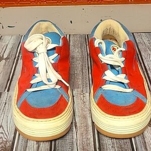 Vintage kicker'sneakers red and blue skater shoes, thick souls men 9.5 woman 11